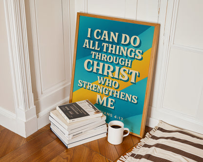 Philippians 4:13 Bible Verse Wall Art Poster