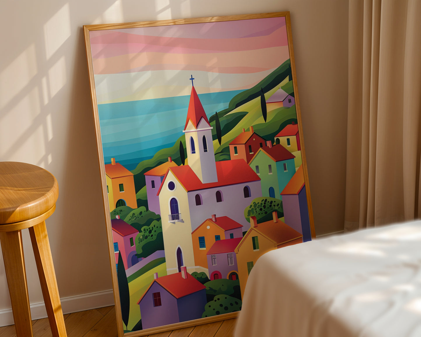 Colorful Village by the Sea – Mediterranean Wall Art