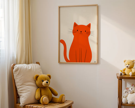 Orange Cat Illustration – Modern Kids Wall Art
