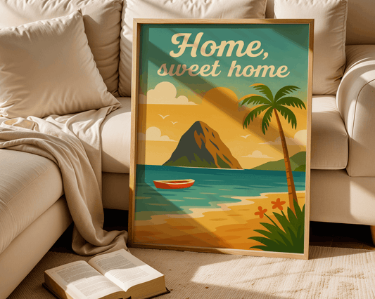 Home Sweet Home Poster – Tropical Beach Wall Art, Coastal Sunset Print