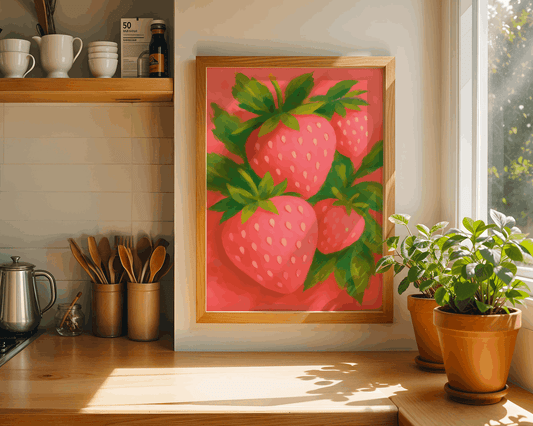 Strawberry Wall Art – Colorful Fruit Poster for Modern Home Decor