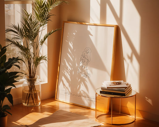 Minimalist Jesus Line Art Poster with Bible Verse Matthew 11:28