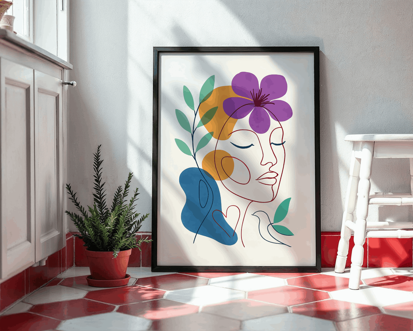 Abstract Face and Flower – Modern Colorful Wall Art