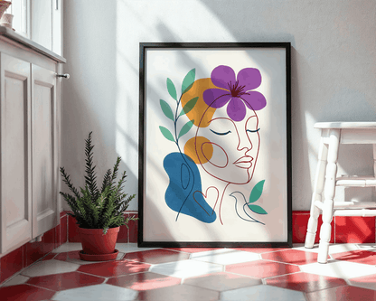 Abstract Face and Flower – Modern Colorful Wall Art