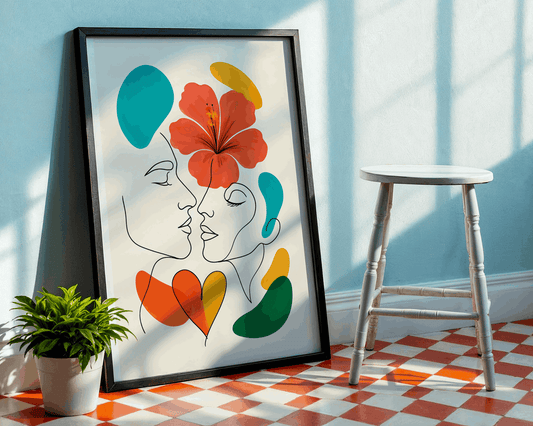 Abstract Face & Flower Poster – Modern Minimalist Wall Art