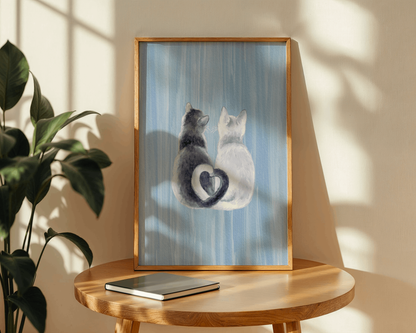 Romantic Cats Wall Art – Couple Cats Illustration