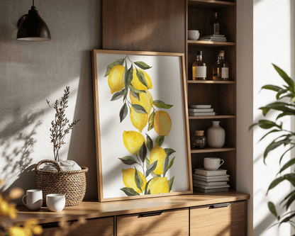 Lemon Branch Wall Art – Watercolor Fruit Poster