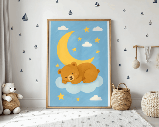 Sleeping Bear Moon Nursery Wall Art Poster