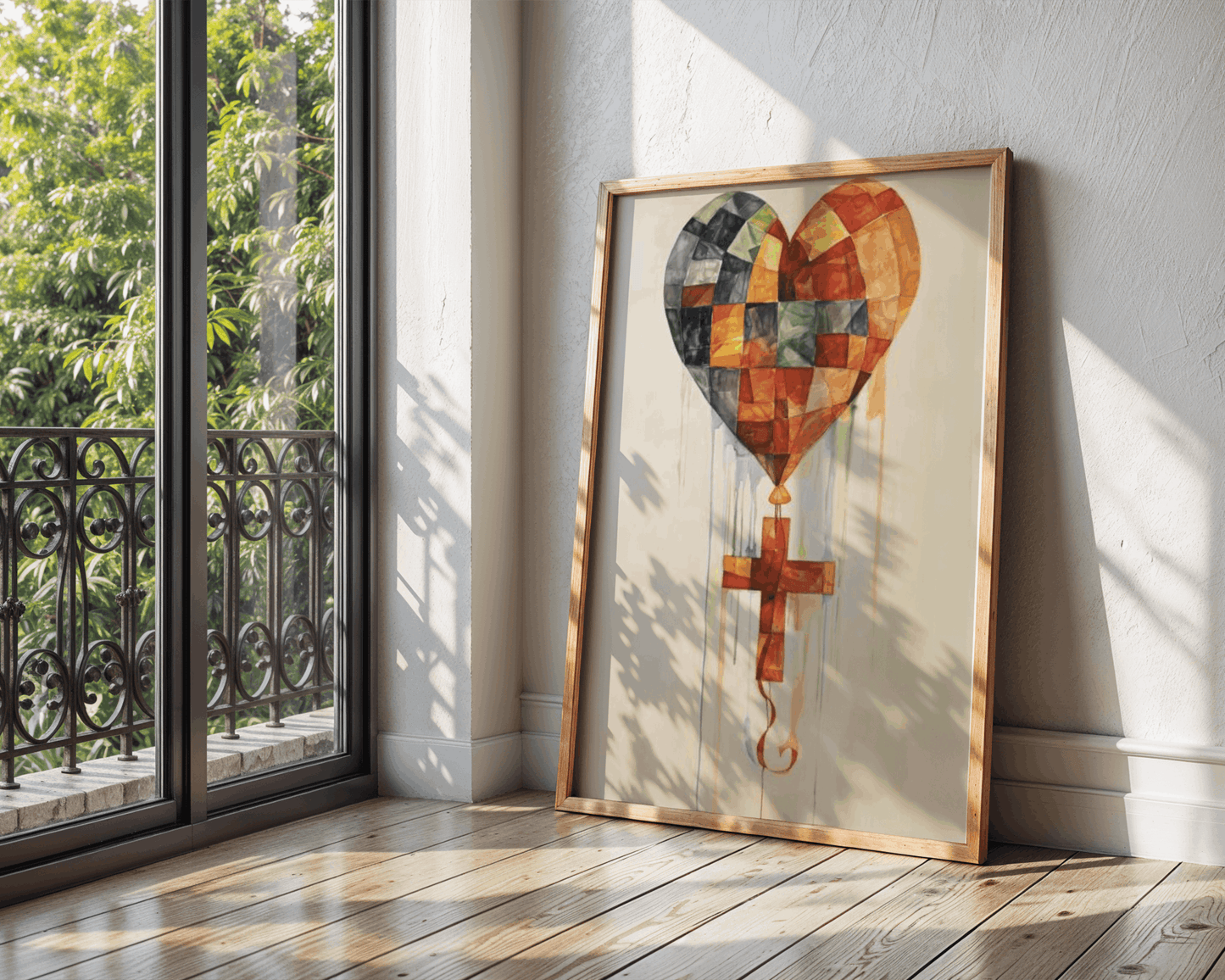 Abstract Heart and Cross Christian Wall Art Poster