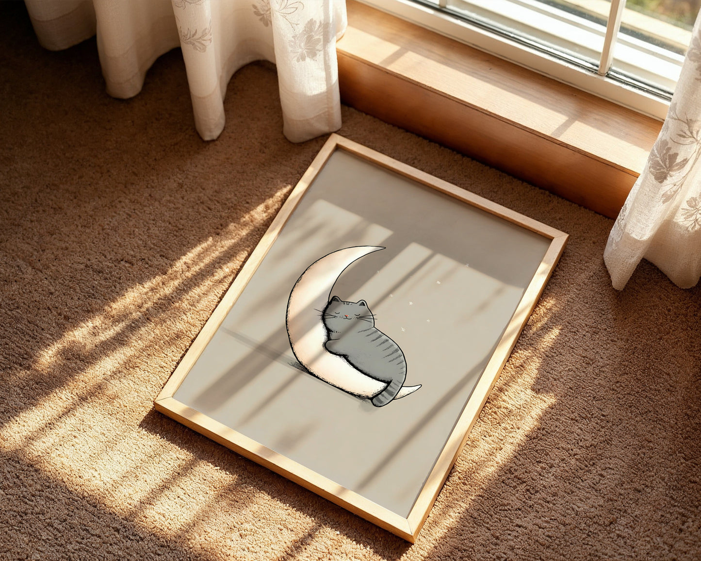 Sleeping Cat on Moon – Cute Kids Wall Art Poster