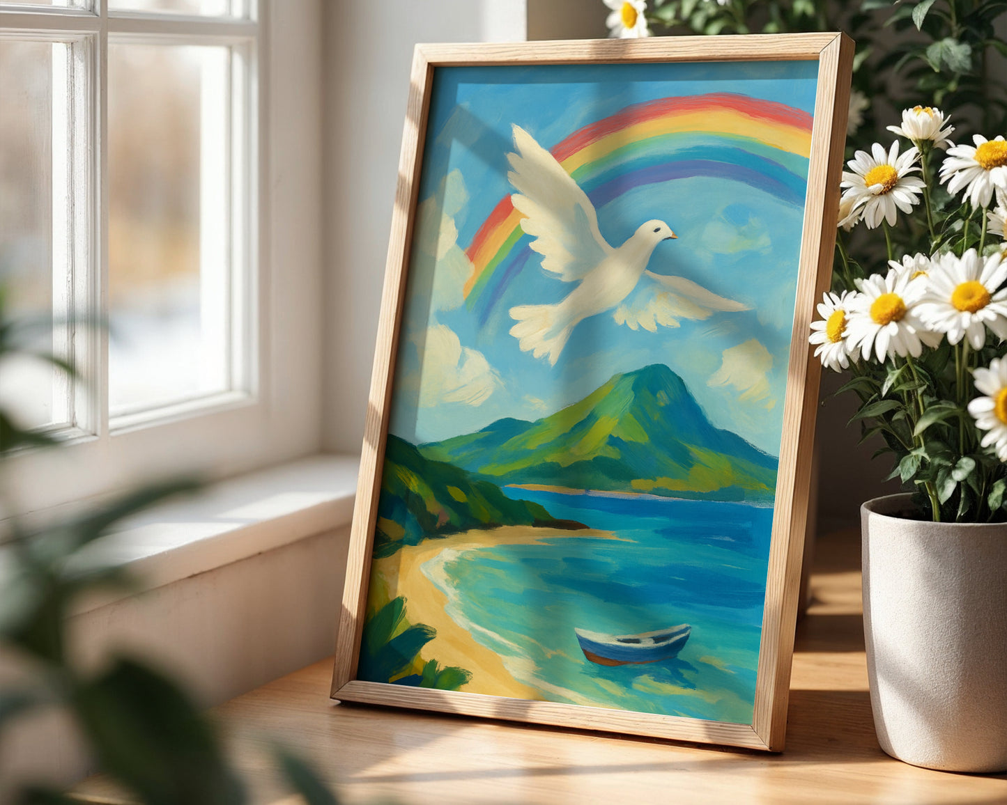 Peaceful Dove with Rainbow – Christian Wall Art, Symbol of Hope and Faith