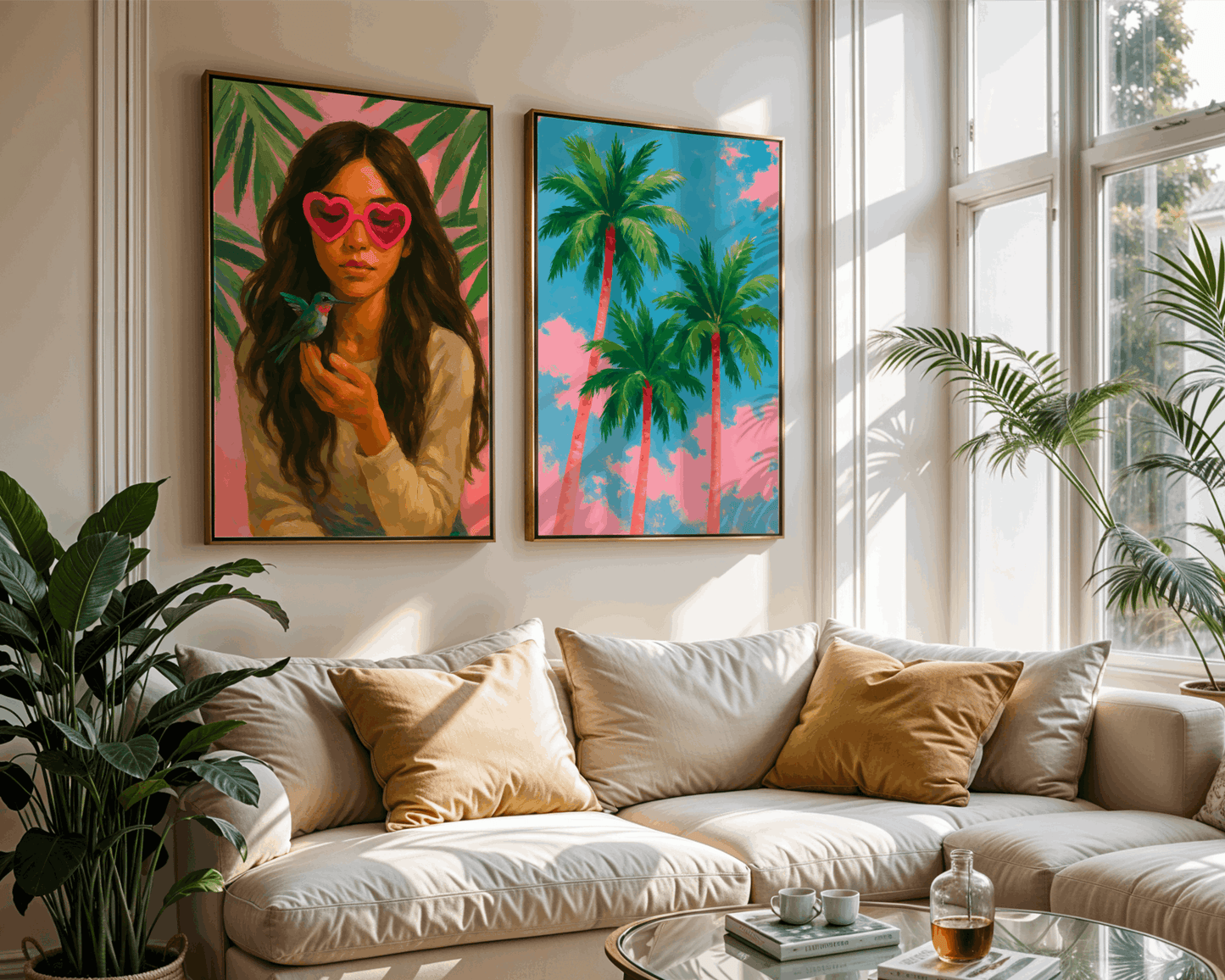 Boho Wall Art – Tropical Girl with Hummingbird Print