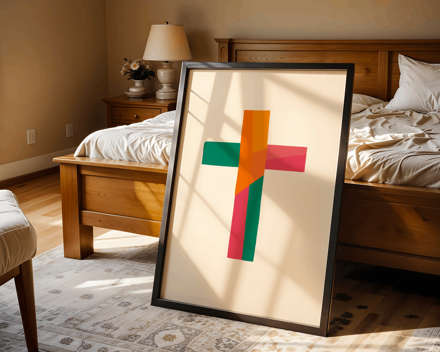 Colorful Christian Cross Wall Art – Modern Abstract Faith Poster