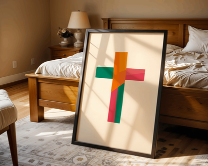 Colorful Christian Cross Wall Art – Modern Abstract Faith Poster