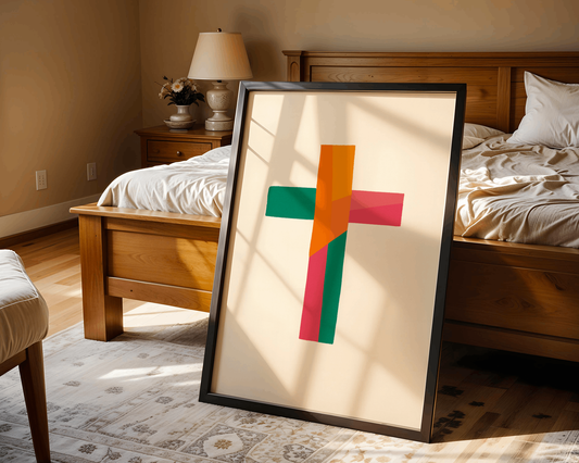 Colorful Christian Cross Wall Art – Modern Abstract Faith Poster