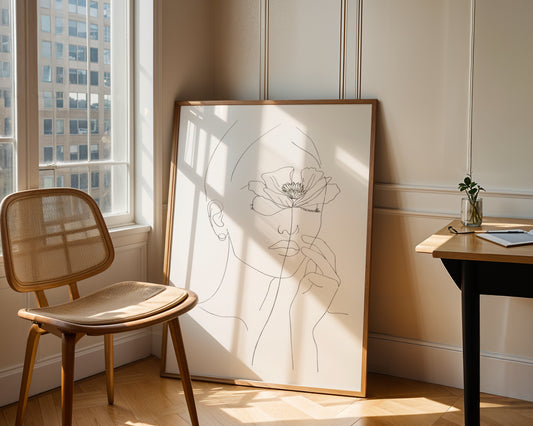 Modern Line Art Face and Flower Poster
