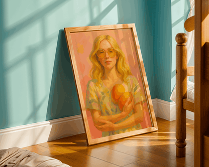 Blonde Woman Wall Art – Colorful Tropical Poster with Mangoes